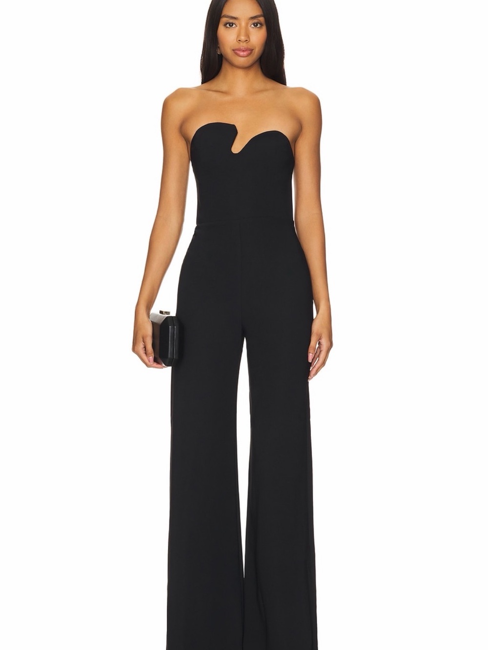 Amanda Uprichard Black Strapless Sweetheart Wide-Leg Jumpsuit